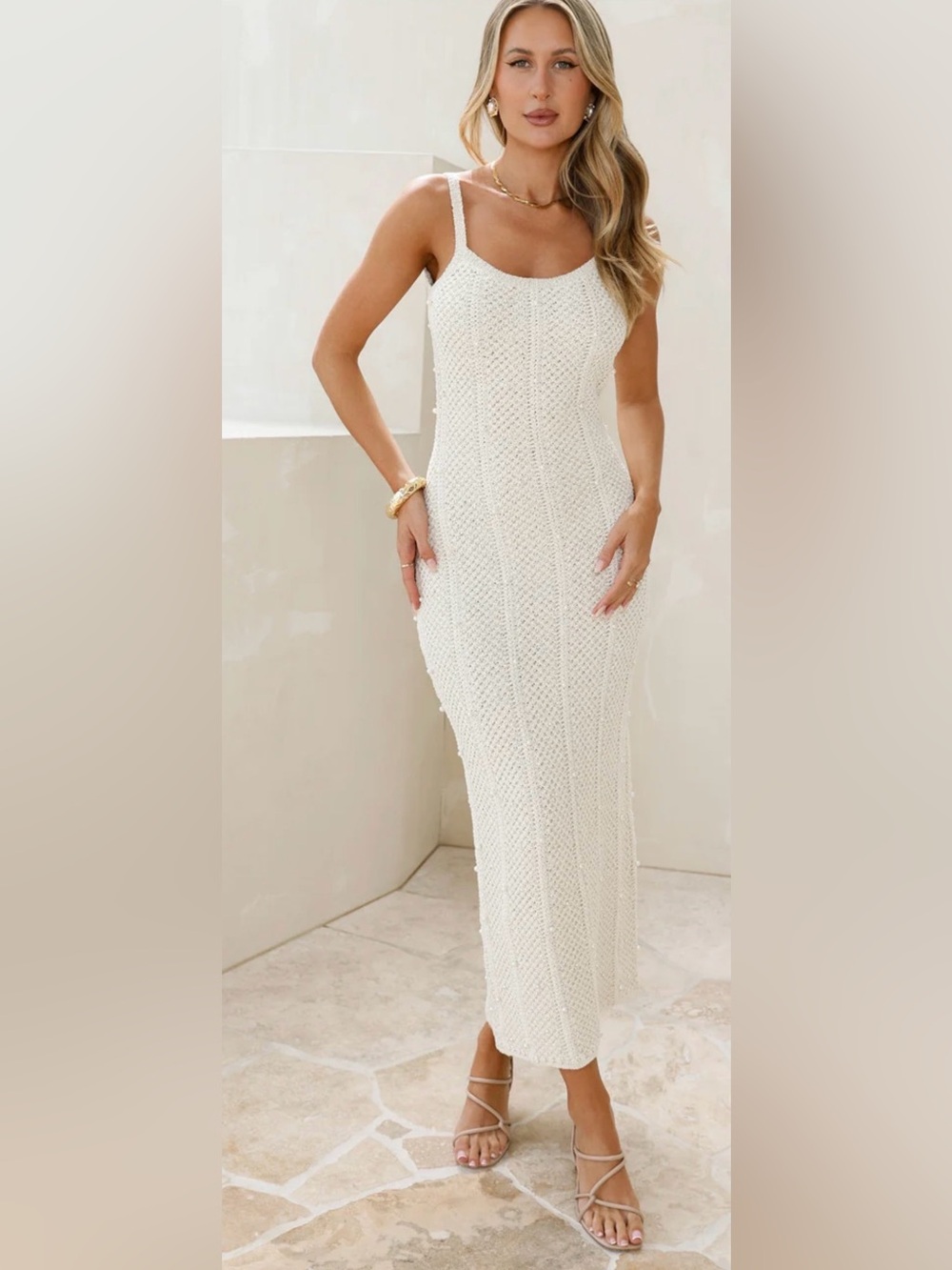 HelloMolly Cream Knit Maxi Dress - Sleeveless Bodycon